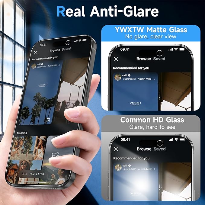 YWXTW 2 Pack Matte Privacy Screen Protector for iPhone 16 Pro, 28° Anti-Spy iPhone 16 Pro Privacy Screen Protector Anti-Glare & Anti-Fingerprint Case Friendly Tempered Glass Film, Bubble Free
