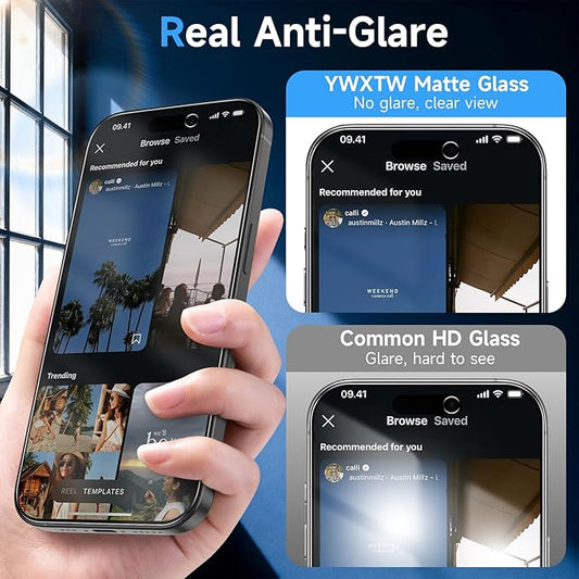 YWXTW 2 Pack Matte Privacy Screen Protector for iPhone 16 Pro, 28° Anti-Spy iPhone 16 Pro Privacy Screen Protector Anti-Glare & Anti-Fingerprint Case Friendly Tempered Glass Film, Bubble Free