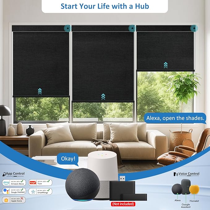 No Drill Motorized Blinds with Remote, No Tools Automatic Blinds for Window, Blackout Motorized Shades, Light-Filtering Smart Blind, Dry Battery, Customized Size, Black