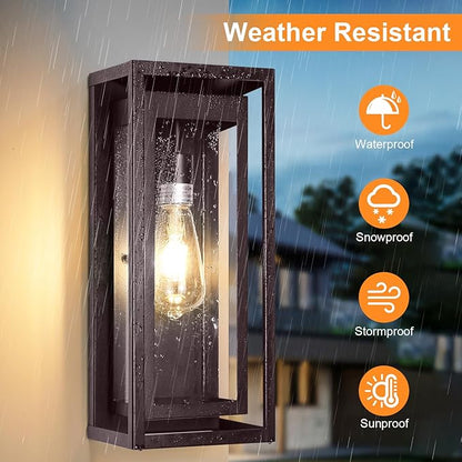 15" Large Oil Rubbed Bronze Outdoor Light Fixture, ORB Outdoor Sconces, Modern Waterproof Wall Lights with Clear Glass Shade for Front Door, Porch, Garage, 1 Pack