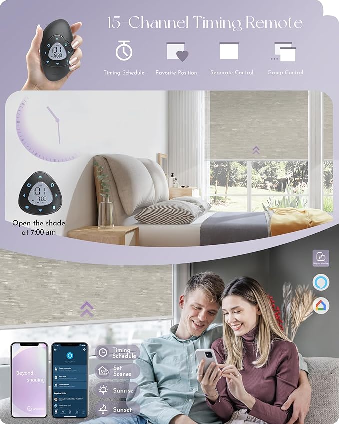 Graywind Motorized Roller Shades 100% Blackout Free Stop Window Shades Cordless Wireless Remote Control Window Roller Blinds with Valance for Smart Home and Office, Customized Size, Jacquard Coffee