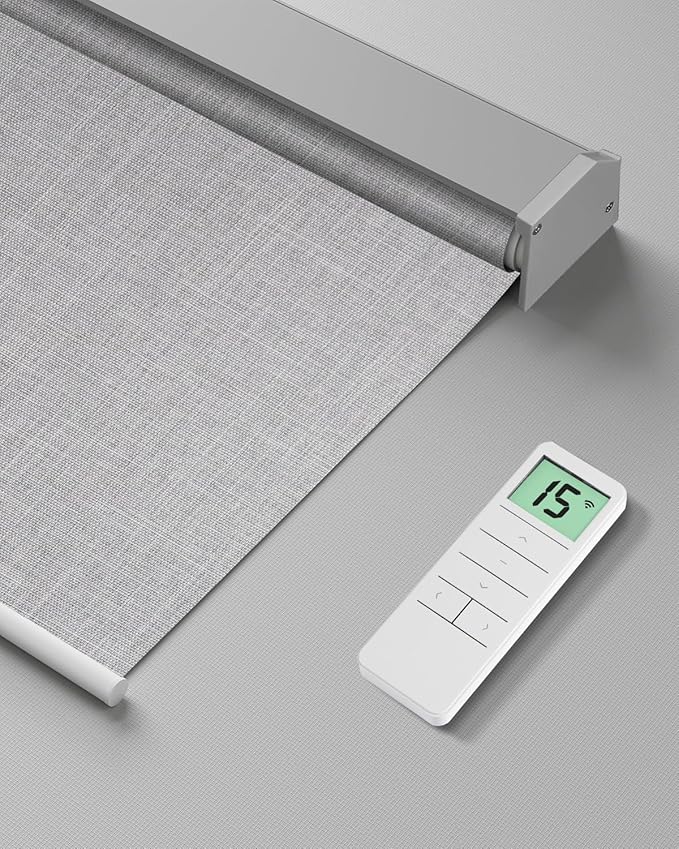 Tokblind Motorized Roller Shade with Remote Control, Blackout Electric Shade for Windows Compatible with Alexa Google via Hub, Rechargeable Smart Window Blind for Home Office (Fabric Light Grey)