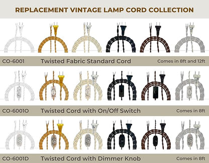 Royal Designs, Inc. 8Ft Twisted Rayon Lamp Cord with NEMA-15P Plug, Rotary Dimmer Switch, Stripped Ends Ready for Wiring, SPT-1 UL Listed, Brown - Pack of 1