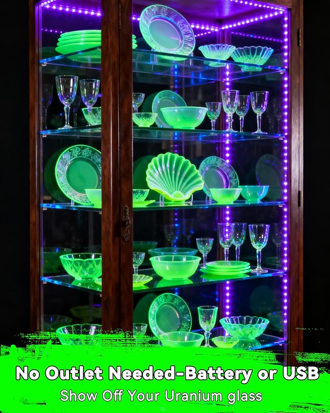 16.4FT Black Light Strip with USB Plug + Battery Box, Adhesive 300LEDs Blacklight Fixture, Battery & USB Operated for Glow Neon Party Birthday Glass Cabinet Fluorescent Poster Fishing Boat
