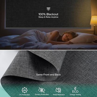 Motorized Roller Shades, 10O% Blackout Remote Control Custom Window Shades Compatible with Alexa Google Assistant via RF Hub, Rechargeable Electric Blinds for Windows (Fabric Dark Grey)
