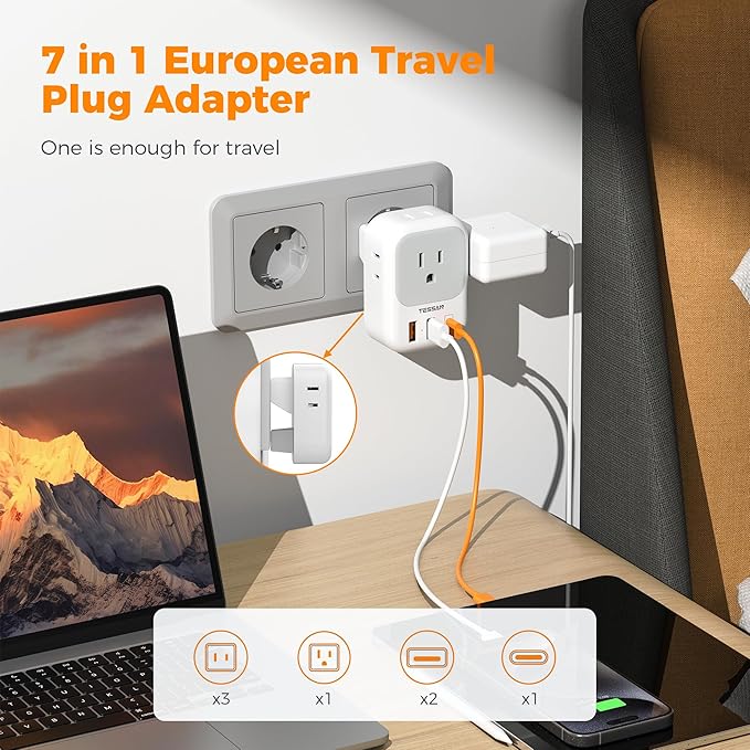 TESSAN European Travel Plug Adapter 2 Pack, Type C Foldable Plug