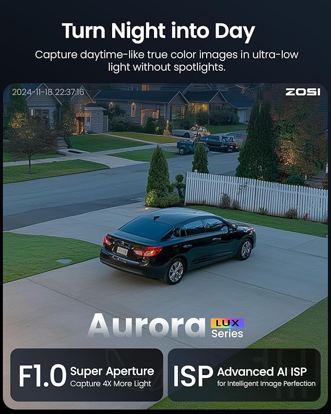 ZOSI C186 4K Add on PoE Security Camera,True Color Night Vision,8MP Outdoor Indoor CCTV,Aurora Lux,Person/Vehicle Detection,2-Way Audio,Spotlight Siren(Only Compatible Same Brand 4K PoE NVR)