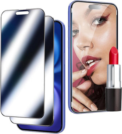 2 Pack For iPhone 16 Privacy Screen Protector Mirror Effect Tempered Glass For iPhone16 6.1inch Mirrored Anti-Spy Easy Installation Frame Case Friendly No Bubble (Silver)