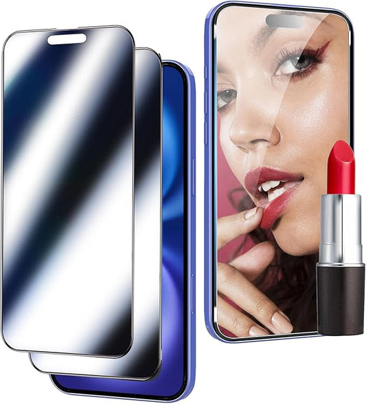 2 Pack For iPhone 16 Privacy Screen Protector Mirror Effect Tempered Glass For iPhone16 6.1inch Mirrored Anti-Spy Easy Installation Frame Case Friendly No Bubble (Silver)