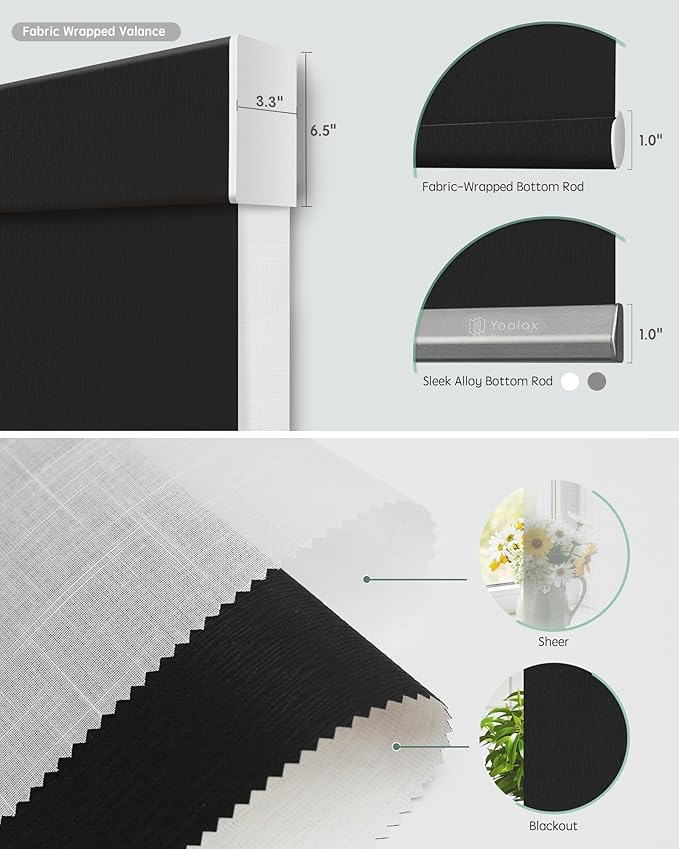 Yoolax Smart Dual Roller Shades, Motorized Blinds with Remote Smart Blinds Compatible with Alexa, Blackout & Sheer Automatic Dual Shades for Windows (V-Midnight Stripe & V-Haze White)