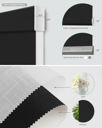Yoolax Smart Dual Roller Shades, Motorized Blinds with Remote Smart Blinds Compatible with Alexa, Blackout & Sheer Automatic Dual Shades for Windows (V-Midnight Stripe & V-Haze White)