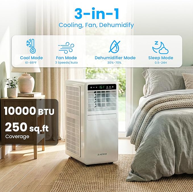 ZAFRO Portable Air Conditioners, 10000 BTU (6000 BTU SACC), Smart AC Unit with Drainage-free Cooling, Fan & Dehumidifier, Portable AC with APP/Remote, 47dB Quiet, 24H Timer for Living Room, Bedroom