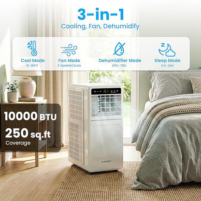 ZAFRO Portable Air Conditioners, 10000 BTU (6000 BTU SACC), Smart AC Unit with Drainage-free Cooling, Fan & Dehumidifier, Portable AC with APP/Remote, 47dB Quiet, 24H Timer for Living Room, Bedroom
