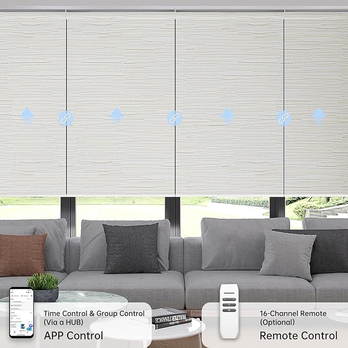 Motorized Coupled Shades, Blackout Smart Blinds for Large Windows Automatic Blinds Compatible with Alexa, Motorized Roller Shades Customized for Bedroom Home Office(Blackout-Jacquard Beige)
