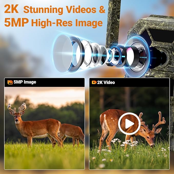 MagicEagle® Cellular Trail Camera 4G Wild Game Cameras 13,000 mAh Battery Solar Panel 2K Audible Video No-Glow IR Night Vision IP66 Waterproof for Wildlife Deer Monitoring Home Security (Green)