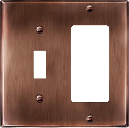 ENERLITES Combination Toggle Switch & Decorator Receptacle Metal Wall Plate, Stainless Steel 201 Outlet Cover, Corrosion-Resistant, Standard Size 2-Gang 4.50" x 4.57", 771131-AC, Antique Copper