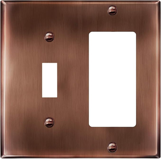 ENERLITES Combination Toggle Switch & Decorator Receptacle Metal Wall Plate, Stainless Steel 201 Outlet Cover, Corrosion-Resistant, Standard Size 2-Gang 4.50" x 4.57", 771131-AC, Antique Copper