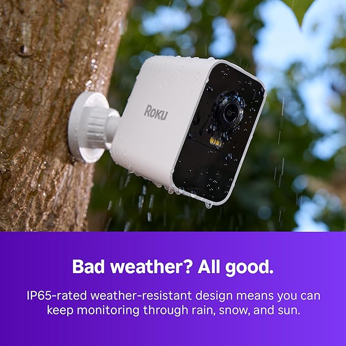 Roku Battery Camera Plus (2025 Model) – Weather‑Resistant Wireless Indoor/Outdoor Security Camera with 1080p HD, Two‑Way Audio & Long‑Life Rechargeable Battery (Renewed)