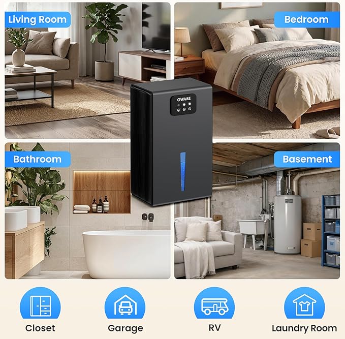 Dehumidifier, 1000 sq.ft Quiet Dehumidifiers for Home Bedroom Bathroom Basement with 95oz Water Tank, Sleep Mode, Auto Shut-Off 7 Colors LED Light, Grey
