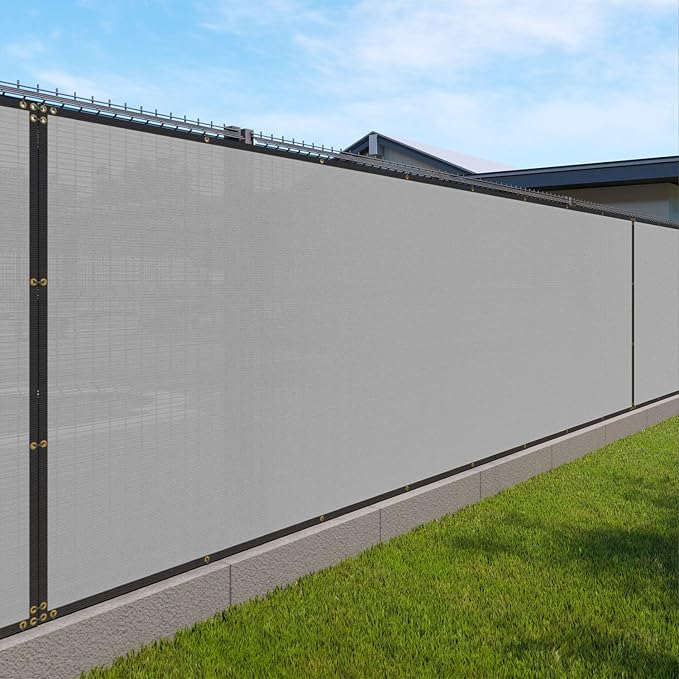 Windscreen4less Privacy Fence Screen Heavy Duty Windscreen Fencing Mesh Fabric Shade Net Cover with Brass Grommtes for Outdoor Wall Garden Yard Pool Deck, 6'x42' Light Gray