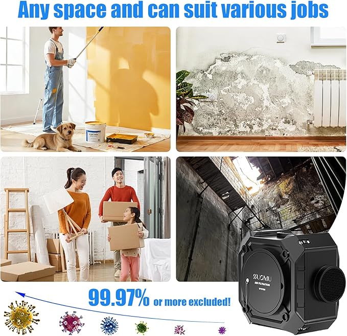 Air Scrubber Electric Air Duster-Portable Hepa Air Purifier-Air Duct Cleaner-Hepa Air Scrubber with 3 Stage Filtration. Air Scrubber with MERV-10, HEPA, Activated Carbon Filter