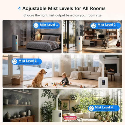 Humidifiers for Large Room Home Bedroom 2000 sq.ft. 17L/4.5Gal Large Humidifier with Extension Tube & 4 Speed Mist,Top Fill Wholehouse Humidifier with 360°Nozzle for Plant Office Commercial Greenhouse
