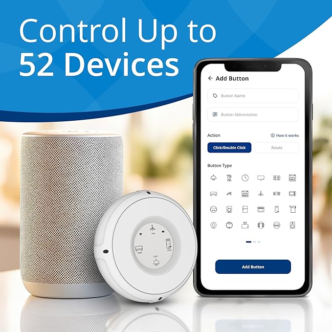 Smart Home Controller + Bluetooth Controller - Works with Alexa, Google Home, Home Assistant, SmartThings, lights, thermostats and more - Programmable & Customizable Buttons, (Snow Pearl)