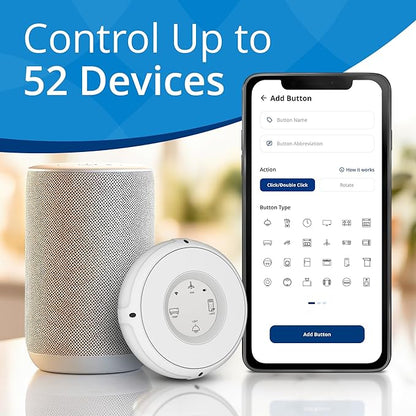 Smart Home Controller + Bluetooth Controller - Works with Alexa, Google Home, Home Assistant, SmartThings, lights, thermostats and more - Programmable & Customizable Buttons, (Snow Pearl)