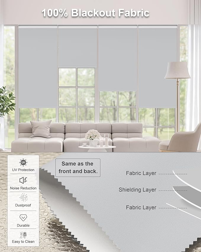 Motorized Blinds with Remote Control, Smart Blackout Automatic Blinds Work with Homekit Alexa Google Home, Rechargeable Electric Window Roller Shades with Valance, Customized Size (Vinyl Grey)