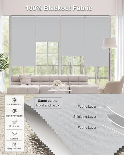 Motorized Blinds with Remote Control, Smart Blackout Automatic Blinds Work with Homekit Alexa Google Home, Rechargeable Electric Window Roller Shades with Valance, Customized Size (Vinyl Grey)