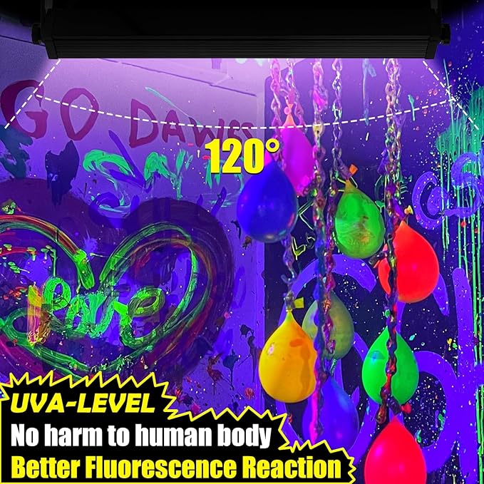 45W LED Black Light Bar, Blacklight with 6.6ft Cord+Switch, Light Up 26x26ft, Glow in The Dark for Halloween, Party, Birthday, Body Paint, Fluorescent Poster, Bedroom