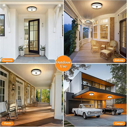 2Pack 12" LED Motion Sensor Outdoor Ceiling Light for Porch, Black