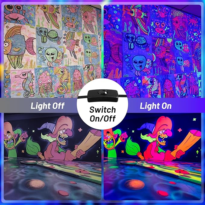 120W Waterproof LED Black Lights, YQNLIFA 2 Pack 10Ft Cable Black Light Bar with Plug & Switch, IP66 Indoor/Outdoor Blacklight for Neon Glow Party, Body Paint, Fluorescent Reactive, Back Yard, Stage