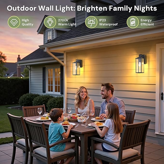 L LOHAS LED Upgraded Dusk to Dawn Outdoor Wall Lights with GFCI Outlet, 17 Inch Matte Black Waterproof Anti-Rust Outdoor Light Fixtures with Clear Glass, Exterior Light Fixtures for Porch, Garage, ETL