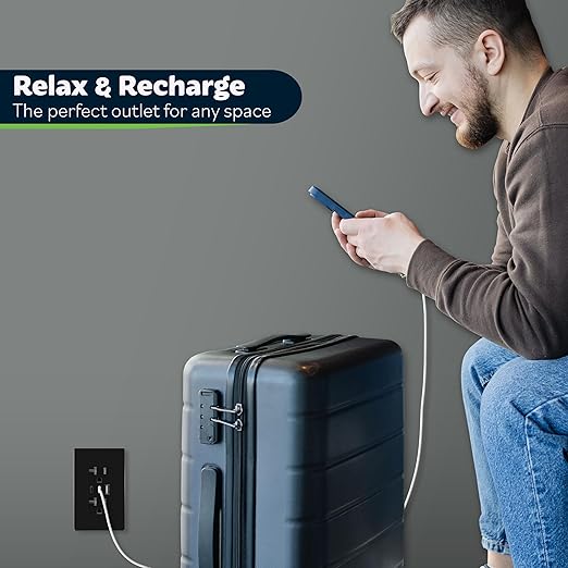 TOPGREENER 4.2A 21W 3-Port Type C USB Outlet, 20 Amp Receptacle Plug, Charging Power Outlet with Dual Type C&A Ports, Screwless Wall Plate Included, UL Listed, TU22042AC2-BKSID, Black, 2Pack