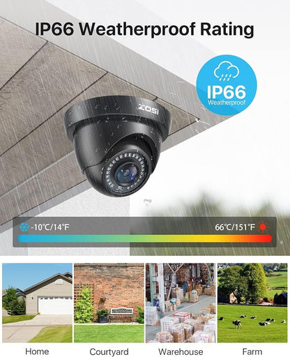 ZOSI 16 Channel Security Camera System 1080p, 2MP H.265+ Hybrid 16CH DVR with AI Human Vehicle Detect, 12 x 1080p CCTV Dome Camera Outdoor, 80ft Night Vision, 90° View Angle, Remote Access, 2TB HDD