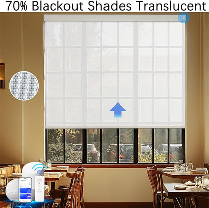Motorized Blinds with Remote Cordless Automatic Motorized Shades Custom Blinds for Windows Smart Curtains Compatible with Alexa Google Home(Solar White,W51 x H72in)