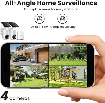 SOLIOM- 5MP Security Cameras Wireless Outdoor, No Subscription & Solar Powered,2-Cam Pack Home Security Camera with 360° Auto Human Motion Tracking, 3K Color Night Vision,5G & 2.4G Router Compatible