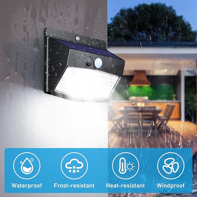 Peasur 2 Packs Solar Outdoor Lights Motion Sensor Solar Security Lights Waterproof with 3 Lighting Modes Solar Powered Wall Lights Outside for Garden Fence Yard