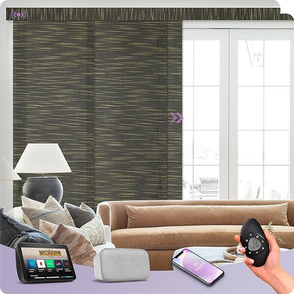 Graywind Rechargeable Smart Sliding Panels Compatible with Alexa Google Motorized Panel Track Blinds Remote Control for Patio Sliding Door Closet Door Width Up to 177" Custom Size (Truffle)
