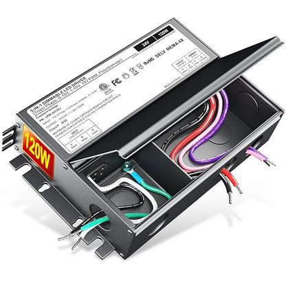 Dimmable LED Driver 24V 120W, 5-1 LED Transformer Compatible with Lutron and Leviton Dimmer Switch,Smooth Flicker Free Dimming, ETL& Class 2& FCC Certified, Triac/0-10V/RX/1-10V Dimmable Power Supply