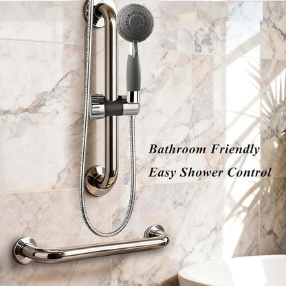 YOO.MEE ADA Handheld Shower, Fits Elderly and People Disabled in Action | Big-button Turning, Silicone Grip, Pause Setting, for Parkinson, Arthritis, 79 Inch Stainless Steel Hose Included, Chrome