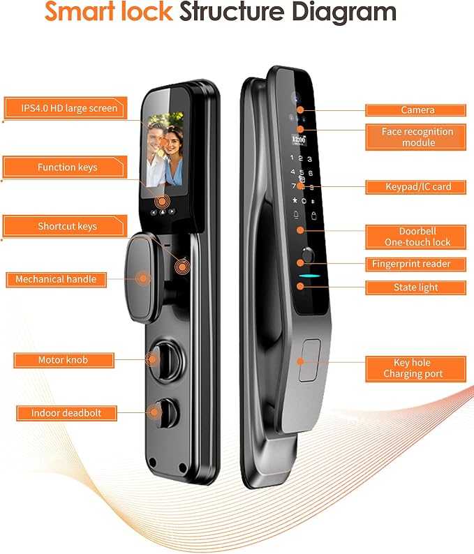 3D Face Recognition Smart Lock with Camera, Palm Vein Keyless Entry