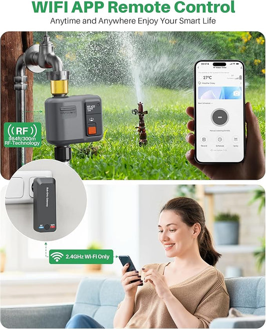 WiFi Water Timer for Garden Hose(2 Valves+1 WiFi Hub)，WiFi Hose Timer