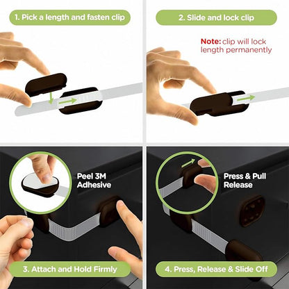 Baby Proofing Child Safety Locks (12 Pack) by Skyla Homes - The Safest, Quickest and Easiest 3M Adhesive Cabinet Latches, No Screws & Magnets, Multi-Purpose for Furniture, Kitchen, Ovens, Toilet Seats