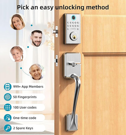 WiFi Smart Door Lock Set: HEANTLE Keyless Entry Deadbolt with Handle Fingerprint Deadbolt Electronic Digital Keypad Door Lock Alexa App Remote Control