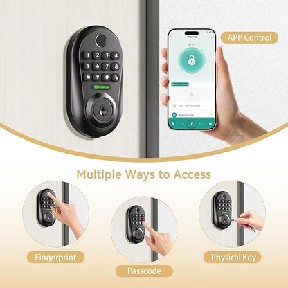 IRONZON Keyless Entry Door Lock - 350Y 5-in-1 Fingerprint Smart Locks for Front Door,Keyless Entry Door Lock with Keypad Deadbolt, Biometric Electronic Lock for Front Door