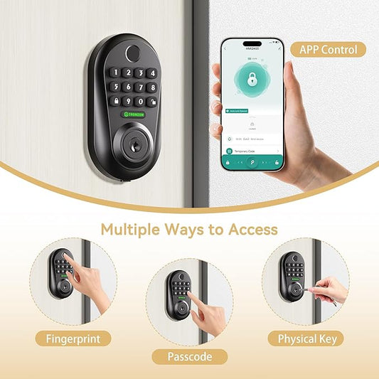 IRONZON Keyless Entry Door Lock - 350Y 5-in-1 Fingerprint Smart Locks for Front Door,Keyless Entry Door Lock with Keypad Deadbolt, Biometric Electronic Lock for Front Door