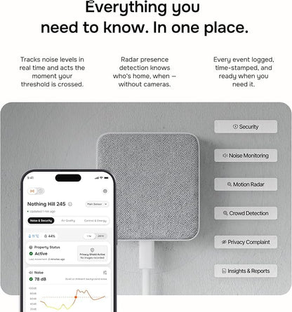 Layla Noise Monitoring Device for Airbnb, Rental, Office & Home | Noise & Occupancy Sensor with Radar-Based Motion Detection | Privacy-Safe Security Monitor | No Subscription