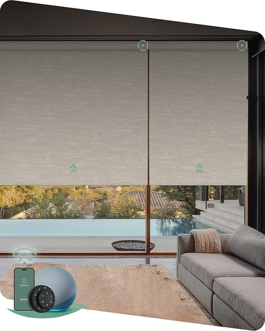 Yoolax Motorized Blinds with Remote, 100% Blackout Smart Blinds Work with Alexa, Google, Apple Homekit, Motorized Shades for Bedroom, Custom Electric Shades Voice Control (Jacquard Coffee)